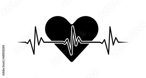 Medical heart rhythm diagram, black EKG, ECG, heartbeat line vector icon isolated on white. Cardiogram icon for use in healthcare, healthy lifestyle, medical laboratory, cardiology project. 