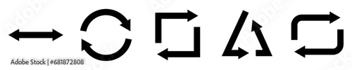 Conjunto de iconos de doble flecha. Invertir, actualizar, rotación. Flechas lineal, circular, cuadrada, triangular, rectangular, silueta. Ilustración vectorial