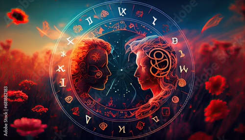Horoscope astrology zodiac Concept romantic love signs symbol astral prediction human relationships compatibility adult best between capricorn chart dating design divination esoteric female flower