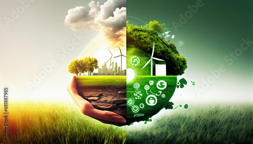 sustainable development green business based renewable energy reduce co2 emission concept businesses can limit climate change global warming environment carbon dioxide agreements atmosphere