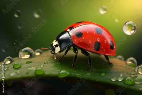 Vibrant Lady beetle macro. Wild insect bug. Generate Ai