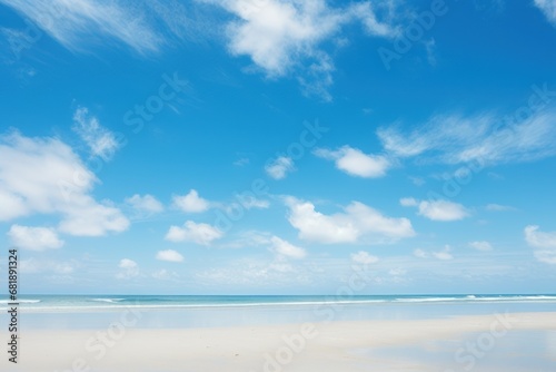 Ocean beach blue sky day. Relax horizon. Generate Ai
