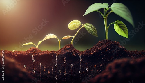 Seedling growing rich soil Concept business growth profit development success agriculture plant startup graph beginning environment agricultural analysis be of use chart control diagram eco