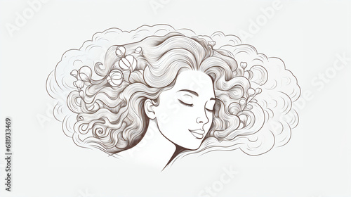鉛筆で描かれた目を瞑って寝ている女性の顔の絵 睡眠