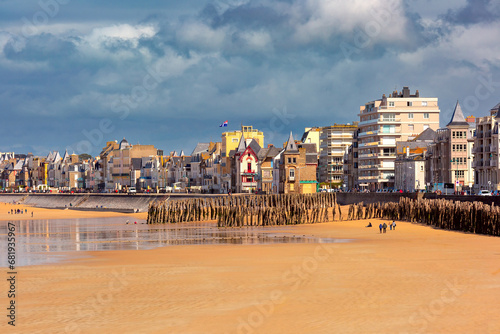 Sunny view of beautiful walled port city of Saint-Malo, Brittany, France