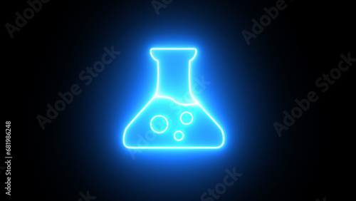 Neon glowing beaker icon. Сhemical experiment in flask. Сhemistry and biology symbol. neon Test tube sign. test tube glowing icon. Medical Icons. science symbol on black background.