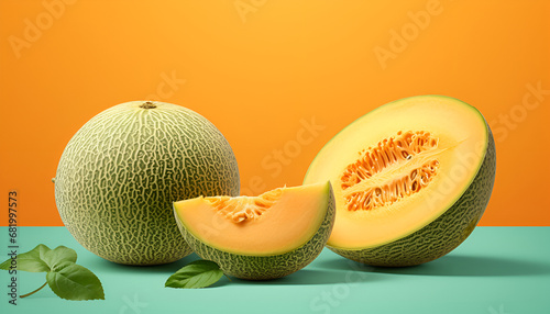  A cantaloupe is cut in half and has a large slice of cantaloupe on the side Honeydew melon green fruit food A Deep Dive into the Allure of Fresh Cantaloupes AI Generative 