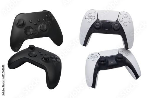 Black and white game controllers dual stick on transparent background png