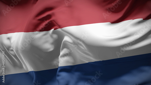 Close-up view of Netherlands national flag fluttering in the wind.