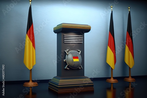 concept Politics chancellor president Briefing flags Germany tribune speaker Podium