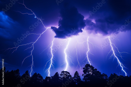 A captivating and powerful display of nature's might and beauty, featuring a thunderstorm with lightning, dark skies, and electrifying bolts
