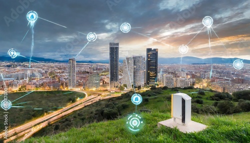 a cityscape where interconnected devices and sensors contribute to efficient and sus