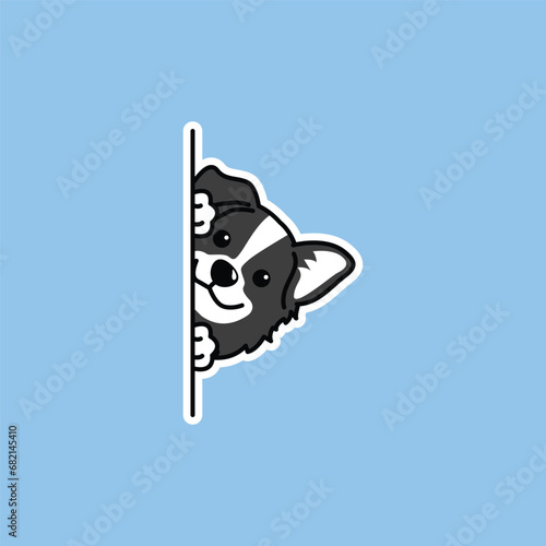 Cute border collie dog peeking cartoon, vector illustration.