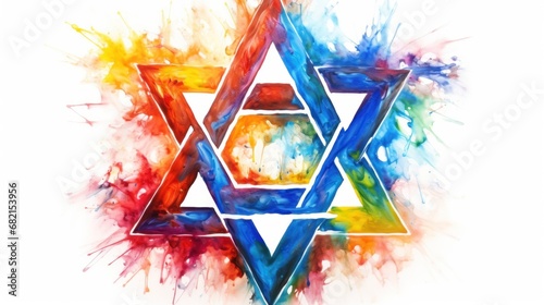 The Shield of David, The Star of David, Traditional Hebrew sign, Israeli and Jewish identity symbol, colorful painting 