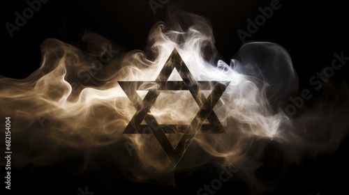 The Shield of David, The Star of David, Traditional Hebrew sign, Israeli and Jewish identity symbol on smoke