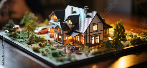 a detached house with a plot of land in miniature form for illustration.