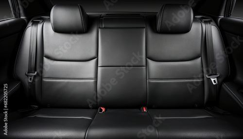 Rear black leather seats of a modern car. black car interior close-up