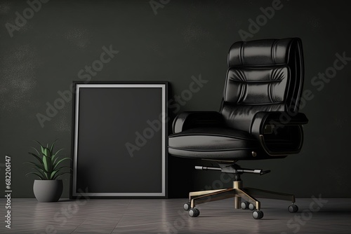 Black office chair in black interior with space for text. genera