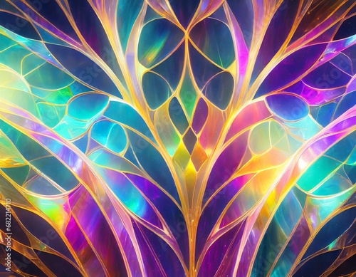 textura de cristales mágicos iridescentes con patrones psicodélicos asimétricos, texturas translúcidas, fantástico, colores vivos, para diseño gráfico, banners y web