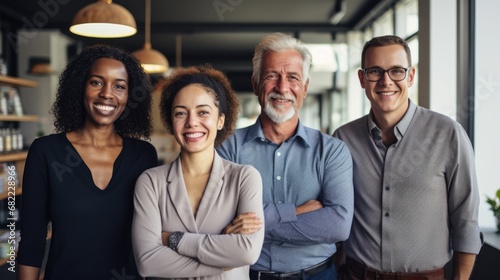 Diverse interracial business team, people diverse group looking at camera. Happy smiling multi-ethnic office worker startup crew photo.Good job, success project and businesspeople partnership concept