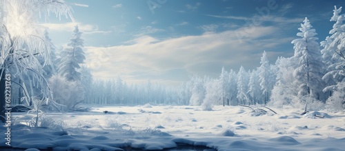 In the midst of winter, the snowy landscape transforms the once vibrant forest into a breathtaking outdoor scene, where the naked trees stand tall, showcasing the raw beauty of nature.