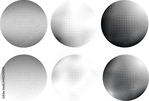 Set of Vector Spheres with Halftone Dots . Logo Design .
