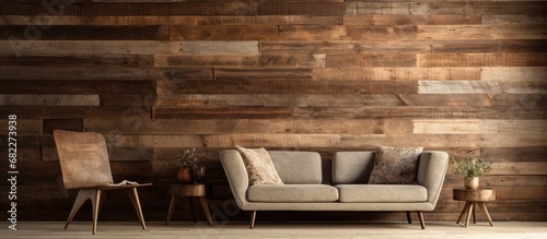 corner of the room, the eye-catching wooden wall adorned with a new wallpaper showcasing a natural pattern and texture, created a captivating background for the d���cor, showcasing the innate