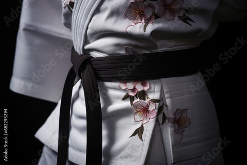 close-up of a white belt on a black gi
