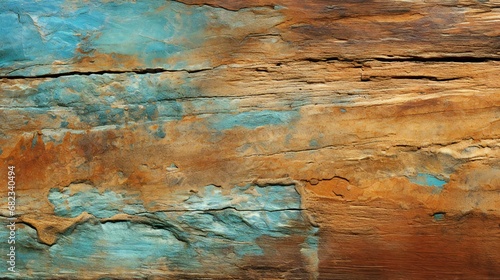 Vibrant Layers of Time: Textured Earth Tones Meet Sky Blues in Natural Rock Formation