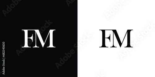 Abstract FM Letter Logo Design Template Vector in black and white color