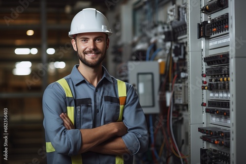 Professional Electrician Inspecting Electrical Panel in Industrial Setting