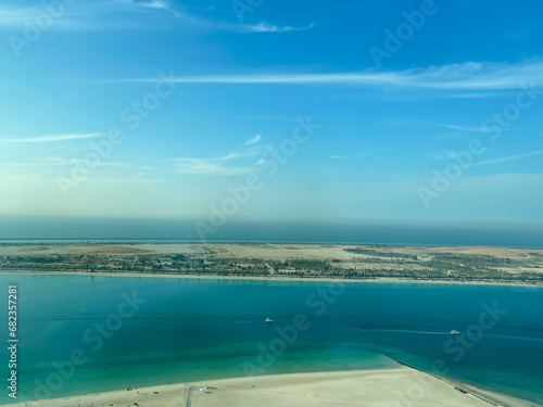Incredible aerial view of Abu Dhabi Corniche road and beach