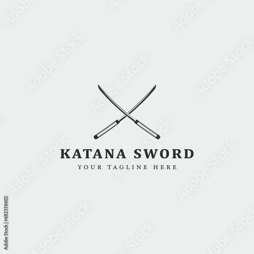katana sword logo vintage vector illustration concept template icon design