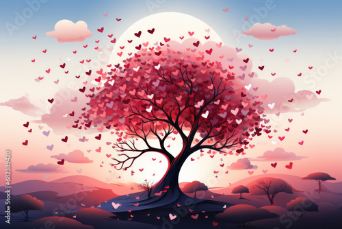 Valentine's day background with a tree made out of hearts
