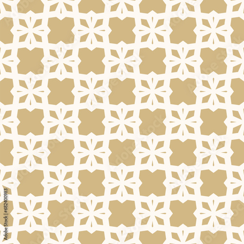 Seamless vector pattern with gold geometric and floral designs, simple repeat texture on white background. Luxury gothic style ornament. Royal luxury background. Elegant repeated decorative design