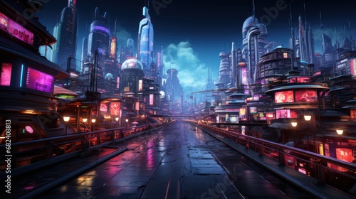 Futuristic city at night