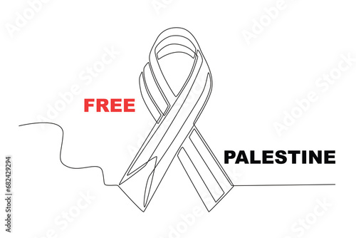 A ribbon of Palestinian solidarity. Palestine solidarity one-line drawing