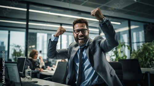 businessman shouting with success in the office