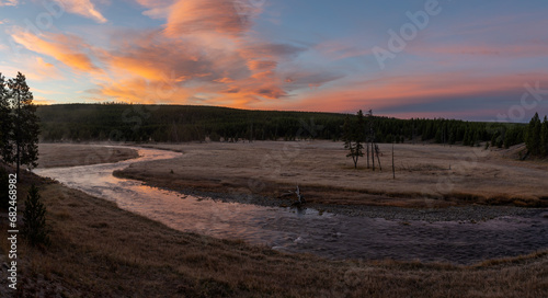 Sunrise over river in Yellowstone National Park