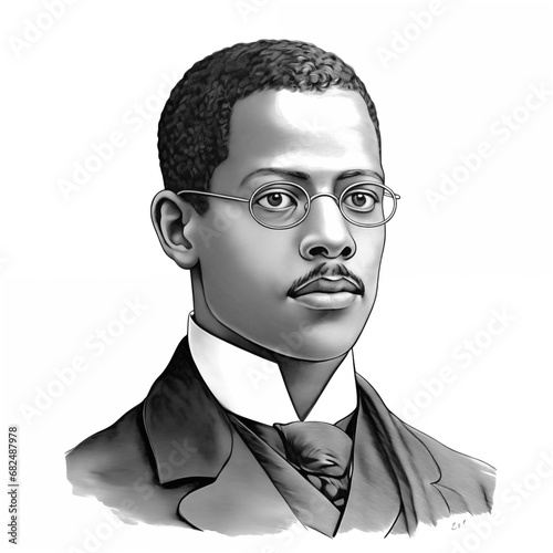 Black and white vintage engraving, headshot portrait of Lewis Howard Latimer, the famous American inventor and patent draftsman, white background, greyscale - Generative AI