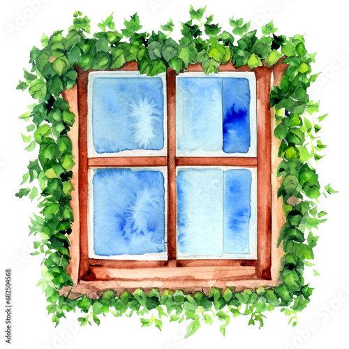 Namalowane obrośnięte bluszczem okno