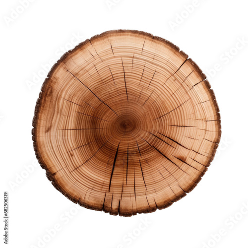 a round slab of wood in a top view, isolated and transparent PNG in a Woodworking-themed, photorealistic illustration. Generative ai