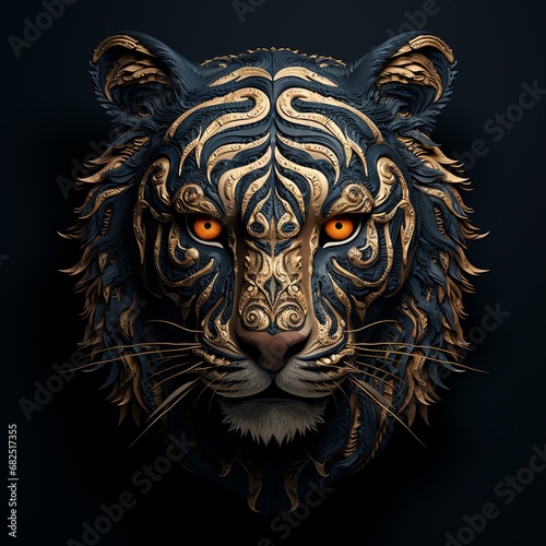 a gold and black tiger head