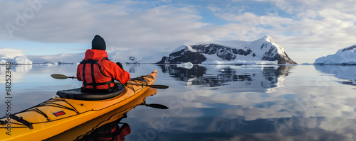 active sports, winter kayaking in Antarctica. extreme types of recreation. ai generative