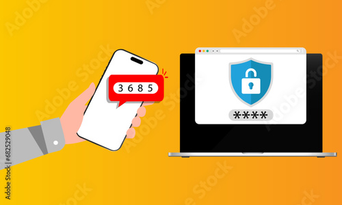 vector icon of multifactor authentication for laptop via smartphone, identity verification code, unauthentication password on white background eps10