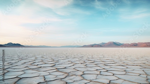 A vast salt flat in the heart of the desert, cracked and desolate.
