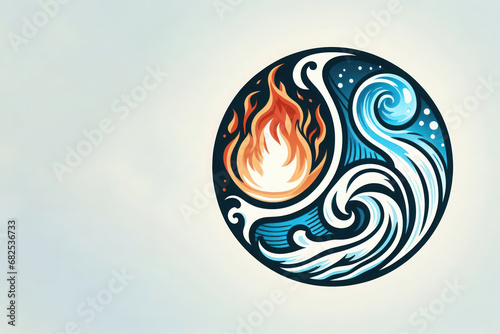 Illustration of two elements, fire and water. Place for text.