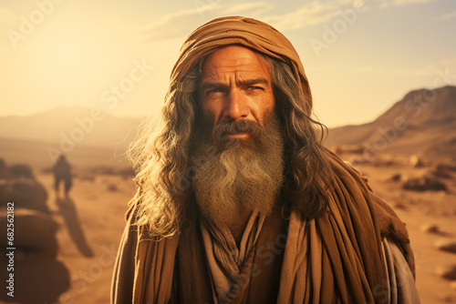 Led by faith and divine calling, Moses guides Israelite Jews through impenetrable wilderness, lighting way for them reach promised land and providing them with divine protection. desert.
