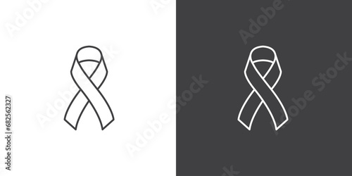 Vector of Black ribbon mourning sign, icon line of black ribbon, Symbol of mourning and melanoma. Raster version. awareness ribbon as a symbol of humanity, moral support,