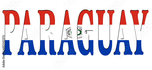 3d design illustration of the name of Paraguay. Filling letters with the flag of Paraguay. Transparent background.